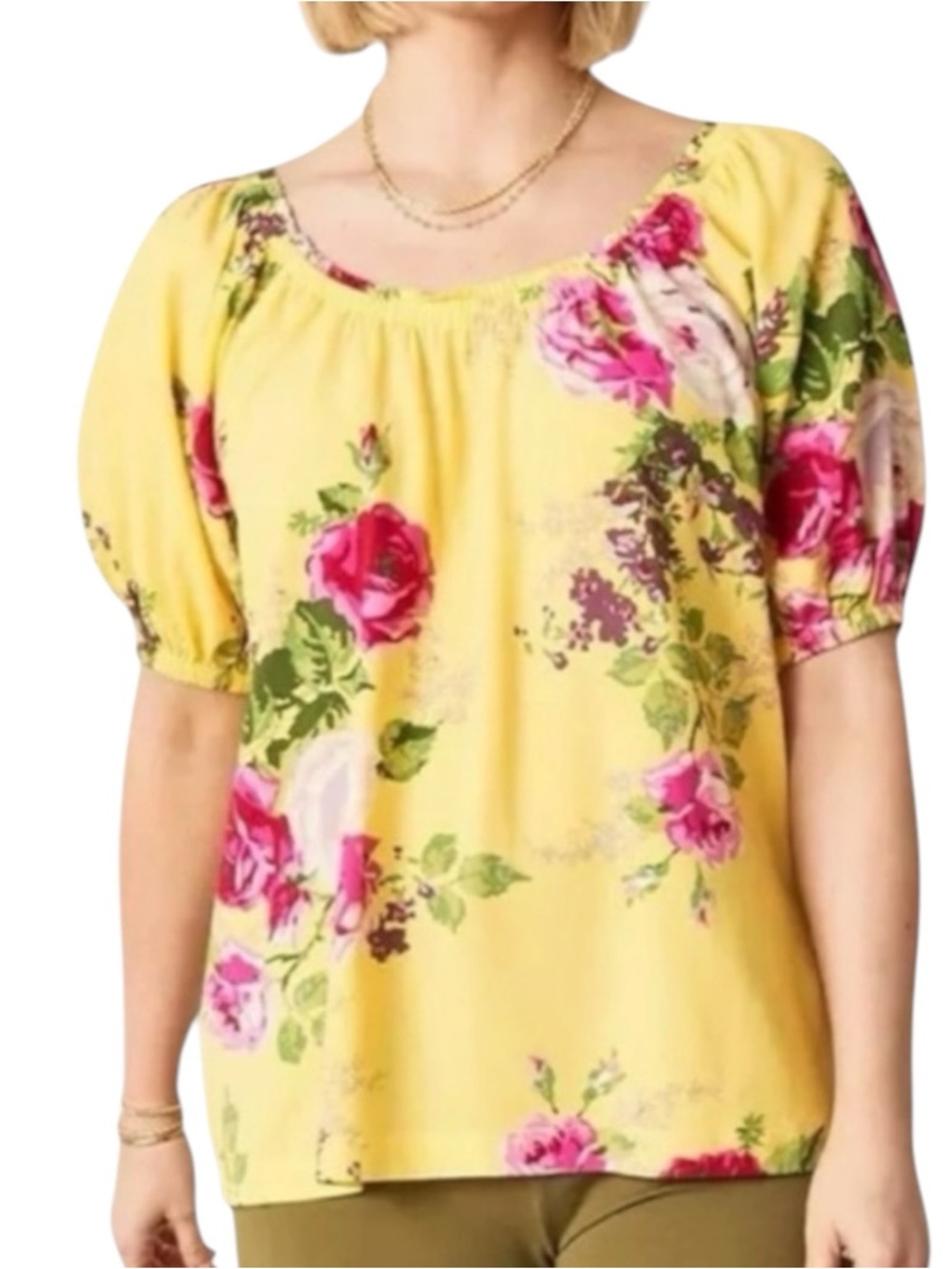 MATILDA JANE "In Town Peasant" Puff Sleeve Blouse in Yellow Floral Size Small